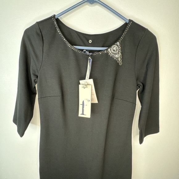 Ferrante Italian Dress Sz XS Rhinestone Detail Black Viscose Made In Italy NWT - Picture 14 of 15